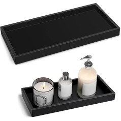 yivom 2 x Bathroom Trays, Black, 20 x 10 cm and 30 x 12.5 cm, Decorative Bathroom Silicone Tray, Decorative Bathroom Tray, Black for Bathroom, Decorative Dressing Tray for Washbasin, Bathtub