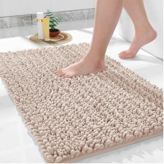 Yimobra Chenille Non-Slip Bath Mat, Soft Bath Mat, Machine Washable, Microfibre Absorbent Bath Mat, for Shower and Bathroom, 51 x 81 cm, Beige