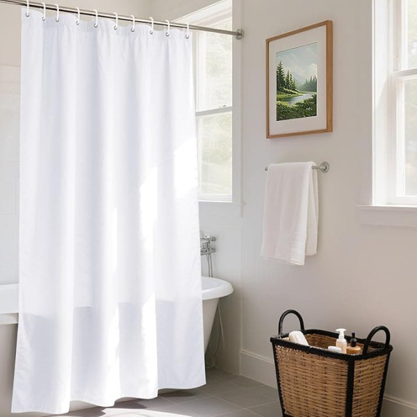 REDKEY Shower Curtain 180 x 220 cm with Weight Bottom, Anti-Mould Bath Curtain, Washable, Quick-Drying, Water-Repellent, PVC Textile, Antibacterial Bath Curtain with 12 Hooks for Bathroom Shower