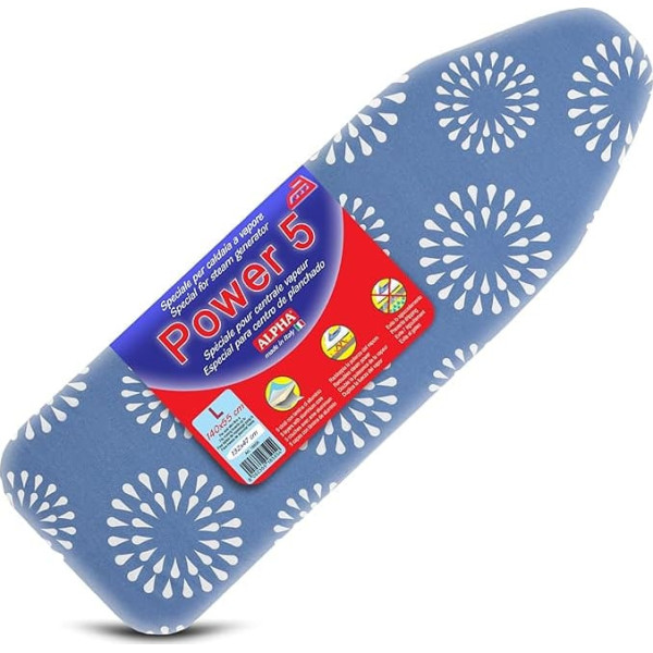 Bestcovers Alpha Power 5-Ply, Ironing Board Cover up to 122 x 40 cm, Heat Reflective, Extra Thick, Built-in Velcro Tensioners, Made in Italy, 100% Cotton + Aluminium + Foam + Moleton, Replacement
