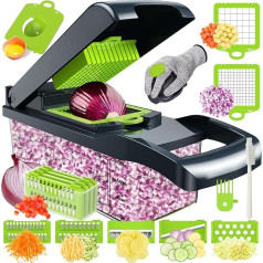 16 in 1 Vegetable Cutter, Multifunctional Vegetable Cutter, Vegetable Chopper, Dicer with 7 Interchangeable Blades, Vegetable Slicer Dicer for Slicing Fruit Vegetables, Carrot, Potato, Onion, Garlic
