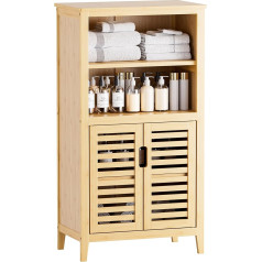 HITNET Bathroom Cabinet, Freestanding Side Storage Organiser Unit with Double Slat Doors and Movable Shelf, Bamboo Kitchen Cabinet, Natural