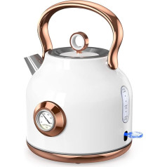 NESSGRAIM Retro Kettle, 1.7 L Stainless Steel Tea Kettle with Large Temperature Display, 2200 W Quick Heating Hot Water Boiler with LED Indicator, Automatic Shut-Off (White)