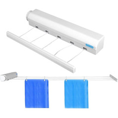 Retractable Washing Line Multiple Lines Telescopic Clothes Drying Rope Hanger Indoor Outdoor Wall Mounted Adjustable Length Hanging Laundry (5 Ropes)