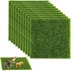 Vimmvid Artificial Grass Miniature Garden, 15 x 15 cm, Artificial Grass for Crafts, Miniature Decoration, Artificial Lawn Miniature Garden Lawn, Fake Grass, for Miniature Garden Decoration, Pack of 10