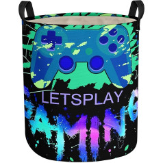 Cow Laundry Basket Foldable Kids Laundry Basket Lightweight Clothes Storage Bucket Waterproof Room Toy Organiser Boys Girls Gift Bin for Decoration (Green Gamepad, 43L)