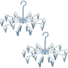 Hejo Pack of 2 Sock Dryers, Clothes Airer, Socks Carousel, Dry Carousel, Foldable Rotary Airer, Non-Slip Camping Sock Hanger with 20 Clips for Socks, Underwear, Small Clothes (Blue)
