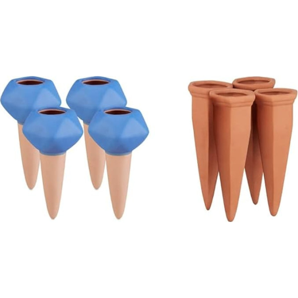 Relaxdays Watering Balls Clay, Set of 4 & Clay Cones Watering Set of 4, Plants Water Dispenser Clay, Wine and PET Bottles Watering Cone, Terracotta