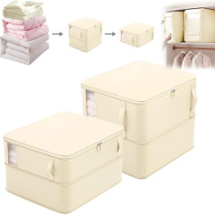 Pack of 2 Space-saving Compressing Organiser, Beige Wardrobe Storage Organiser, Storage Bag for Duvets, Large Self-Compressing Movable Organiser Bags for Blankets, Clothes