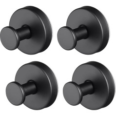 Coptiner Pack of 4 Vacuum Suction Cup Hooks, No Drilling, Extra Strong Wall Hooks, Stainless Steel Suction Hooks, Towel Hooks, Bathrobe Hooks, Bathroom Hooks, Load Capacity: 10 kg, Round (Matte Black)