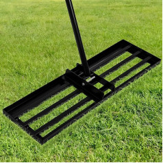 Garden Lawn Levelling Rake XL, Stainless Steel Leveling Plate, Reinforced Welds, 68-198 cm Adjustable, Anti-Tilt Edge, for Soil, Garden, Lawn Care, Landscaping (75 x 25 cm)