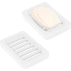AstraLoom Seifenschale aus Silikon mit Drainage-Design, selbstentleerend, rutschfest, leicht zu reinigen, Seifenhalter für Dusche/Badezimmer/Küchenspüle, Weiß, 2 Stück