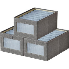 Goesort Wardrobe Organiser, Fabric Clothing Organiser, Closet Storage Boxes with Transparent Window for Jeans, Trousers, Shirts, Leggings, Sweaters, Size M, Grey, Pack of 3