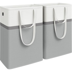 SONGMICS Deposit Bottles Collection Containers Laundry Basket Set of 2, 75 L Laundry Hamper Foldable with Long Handles, Easy to Carry and Clean for Bedroom Bathroom Dove Grey LCB208G02