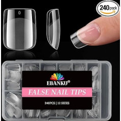 EBANKU Pack of 240 Extra Short Square Nail Tips, Preformed Semi-Matte Clear Press-On Nail Tips for Full Surface Nail Extension