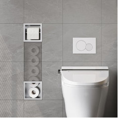 Neohomee Flush-Mounted Cabinet Module Stainless Steel with Toilet Paper Holder Built-in Bathroom Cabinet Narrow Toilet Cabinet 74 x 15 x 14 cm
