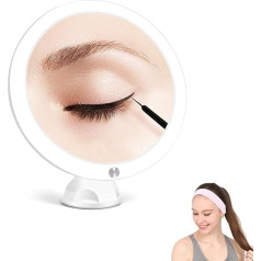 Schminkspiegel mit Licht und 10-facher Vergrößerung mit natürlichen weißen LED-Lichtern, tragbarer Make-up-Spiegel um 360 ° drehbar mit verriegelbarer Saugbasis, gratis Haarband