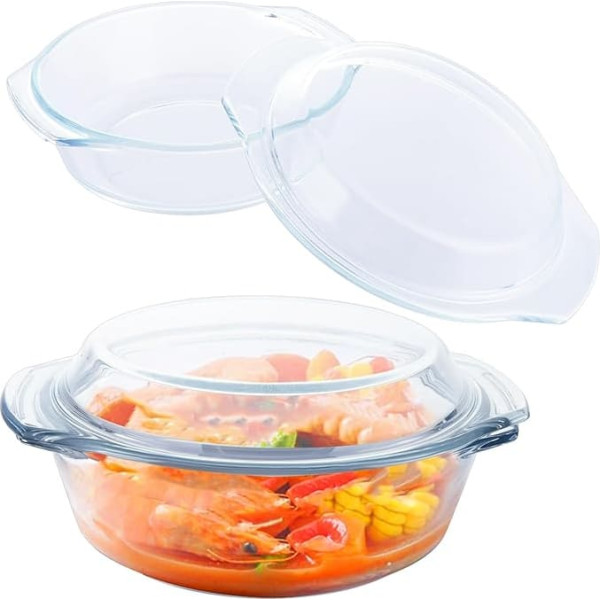 LOPYXBR 2 Pack Casserole Dish with Lid, 0.7L Glass Oven Dish with Lid, Round Microwave Dishes with Lid, Transparent Casserole Dish for Vegetables, Meat, Cookies, Desserts, Oven Safe, Freezer Safe,