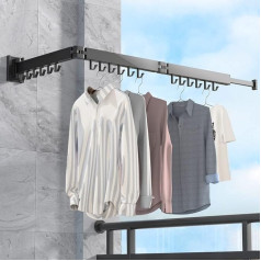 BHeadCat Wall-Mounted Clothes Rack, 120 cm, Retractable Clothes Airer with 18 Hooks and Towel Rail for Balcony, Laundry, Bathroom, Bedroom