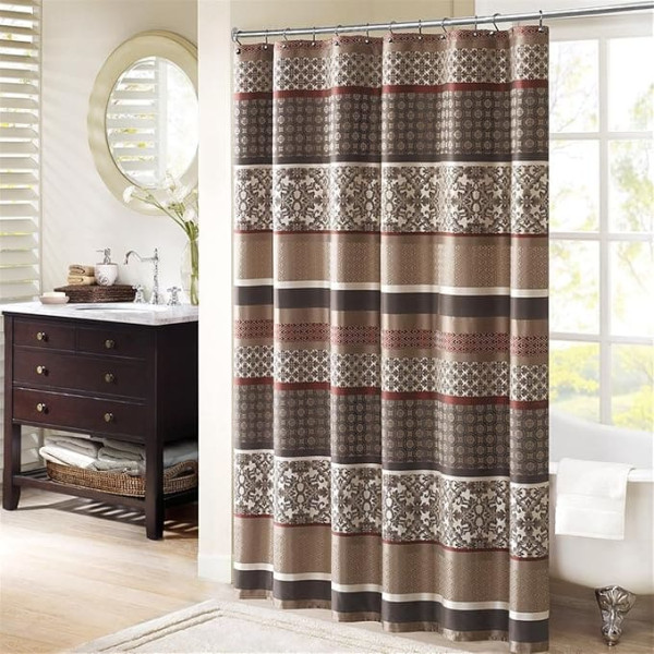 Madison Park Princeton Jacquard Shower Curtain Red 72x72