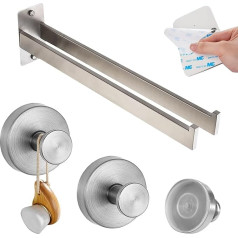 42 cm Towel Holder No Drilling Required, Pack of 2 Suction Cup Hooks, Self-Adhesive Stainless Steel Towel Holder for Gluing, Double No Drilling Bath Towel Holder, Towel Rail for Bathroom, Kitchen