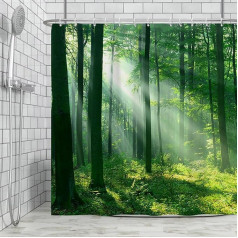 Ttincceer Green Forest Shower Curtain 180 x 180 cm Rain Forest Sunshine Forest Land at Sunrise Morning Bathroom Curtain Nature Landscape Mould Proof Resistant Shower Curtain Set