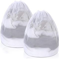 2 Pack Fine Mesh Laundry Bag 24 x 20 Inch Drawstring Delicates Laundry Bags Durable Dirty Clothes Mesh Bags for Travel Home Dorm Camping Hotel Beach White