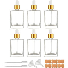 BEGIKET Clear Square Glass Dropper Bottles 50ml Empty Square Perfume Bottles with Eye Drops for Essential Oils Liquid Tincture Bottles (Clear Gold Cap), 6