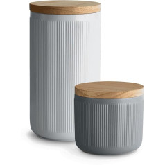 Ceramic Storage Jars with Wooden Lid Sweet Scandi Airtight Rubber Wood Lid Storage Containers Food Storage Containers