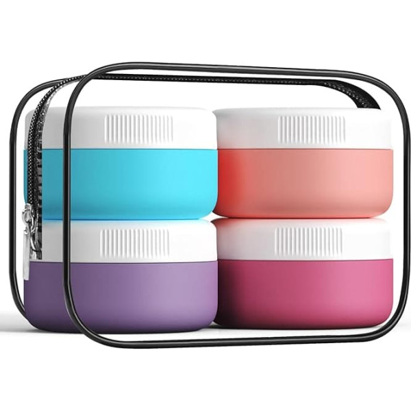 Kuangre Travel Containers for Toiletries, Silicone Cream Jars BPA Free, TSA Approved Travel Size Containers, Leakproof Travel Utensils with Lids for Cosmetics, Face, Hand, Body Cream (4