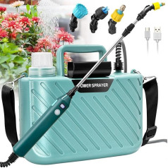 Kevsuvqin Garden Sprayer Pressure Sprayer 5 Litres, 5 V/2400 mAh Electric Plant Sprayer with 3 Nozzles & Adjustable Shoulder Strap, USB Rechargeable Handle with Battery Indicator & Telescopic Rod