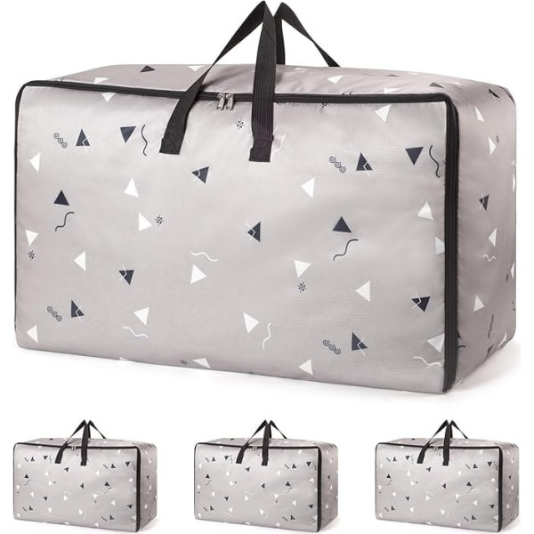 Pack of 4 Large, Robust Storage Boxes with Lids and Zips, Wardrobe, Strong Moving Boxes, Laundry Bags, Clothes Storage Organiser for Home