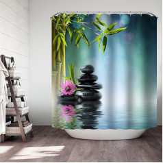 Whoiy Blue & Green Floral Polyester Shower Curtain 180 x 200 cm