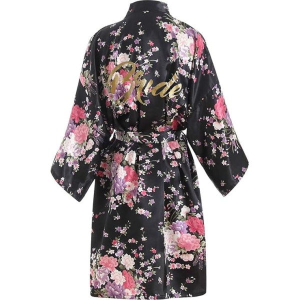 YAOMEI Women's Bridal Bridesmaid Dressing Gown Kimono Satin Sleepwear Bathrobe Robe Sparkle Cherry Blossom Negligee Pyjamas S-2XL