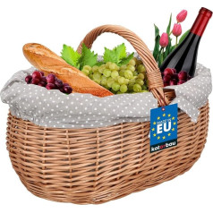 KOTARBAU® Picnic Basket Wicker Basket 47 cm Natural Colour Shopping Basket with Grey Fabric Insert Easter Basket Gift Basket Empty Gift Basket Wicker Basket with Handle Picnic Basket Braided for