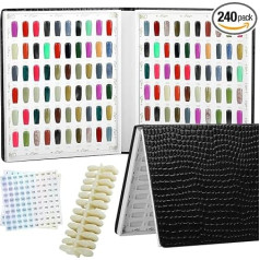 Vnjaoi 120 Nail Colour Chart Display Book, Plastic Nail Stains, Nail Gel Colour Card with 240 Pieces Natural Colours, Replacement Nails, Nail Art for Nail Salons, DIY Nail Art at Home (Black)