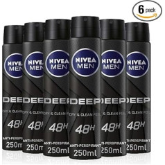 Nivea Men Deodorant Black Anthracite Antiperspirant Spray, Deep Clean, 250 ml, Pack of 6