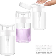 Push Down Pump Dispenser, 3 Pack Nail Polish Remover Pump Bottles Alcohol Acetone Dispenser Transparent Empty Pump Dispenser for Makeup Remover Travel Bottles with Stickers