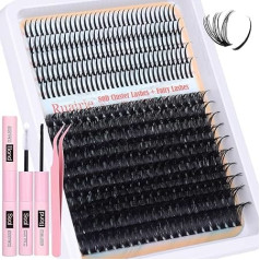 Ruairie Fluffy Cluster Eyelashes Set,10-20mm Eyelash Extensions Custom Set D Curl Manga Eyelash Hangers Eyelash Extension Kit 360pcs 80D Volume Eyelash Cluster with Binding and