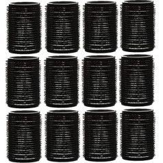 AKH® Hair Rollers 12 Pieces Black Large Hair Rollers 30mm for Short and Long Hairdressing Salons, Hairdressers, Hair Styling, Waves and Curls, Kids Curlers