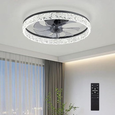 KRIPINC Reversible Ceiling Fan with Lighting and Remote Control, 3000-6000 K Dimmable LED Ceiling Light with Fan, 6 Wind Speeds and Timer Function, Fan Ceiling, Black