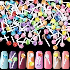 PAGOW 100pcs Mixed Color Cute 3D Lollipop Candy Mini Nail Art Decorations DIY Nail Accessories Charm Cartoon Manicure Accessories