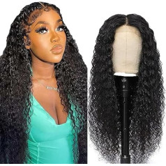 Lakaisa 1B Human Hair Wig Natural Black Deep Wave 13x4 Transparent 100% Unprocessed Lace Front Wig 150% Density Virgin Hair Pre Plucked Natural Hairline