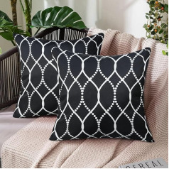 Adabana Wasserdichte Kissenbezüge für den Außenbereich, Bauernhaus-Design, für Garten, Terrasse, 45,7 x 45,7 cm, Schwarz, 2 Stück