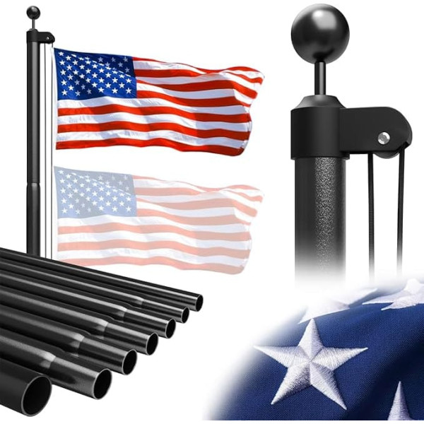 Dogetgd Robuster Fahnenmasthalter aus Aluminium, extra dick, 6,2 m, 12 Gauge, für Außen- und Außenhaus, Metall-Fahnenmast-Set