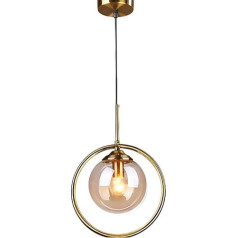 ZTTECH Pendant Light Modern Minimalist Pendant Lamp with Spherical Glass Shade and Brass Ring Height Adjustable for Dining Room Bedroom Living Room (Amber)