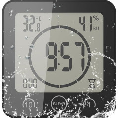YUNYODA Digital Shower Clock LCD Waterproof Digital Clock for Bathroom with Suction Cup Alarm Humidity Countdown for Shower Kitchen