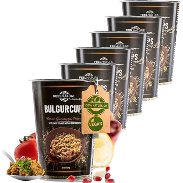 FEELNATURE Bulgurcups, the Vegan Instant Ready Meal, 6 x Kisir - Bulgur with Tomato, Pomegranate & Parsley, Without Palm Oil, Flavour Enhancer and Artificial Flavours, Delicious Oriental