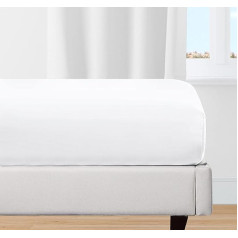 California Design Den Fitted Sheet 160 x 200 cm 100% Organic Cotton Cooling Percale Fabric Lightweight Transition Fit Crisp with Deep Pocket White Fitted Sheet