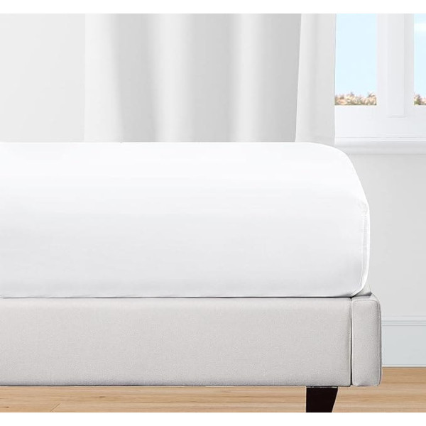 California Design Den Fitted Sheet 160 x 200 cm 100% Organic Cotton Cooling Percale Fabric Lightweight Transition Fit Crisp with Deep Pocket White Fitted Sheet